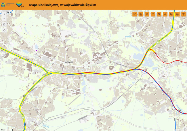Mapa sieci kolejowej województwa śląskiego