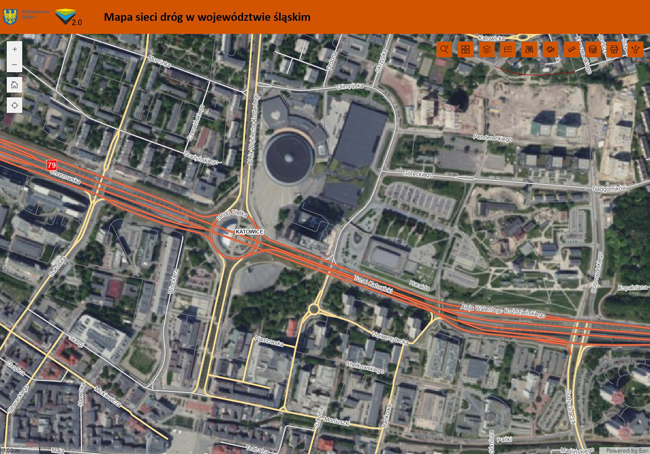 Mapa sieci dróg w województwie śląskim