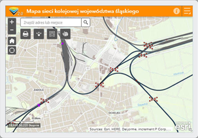 Mapa sieci kolejowej województwa śląskiego